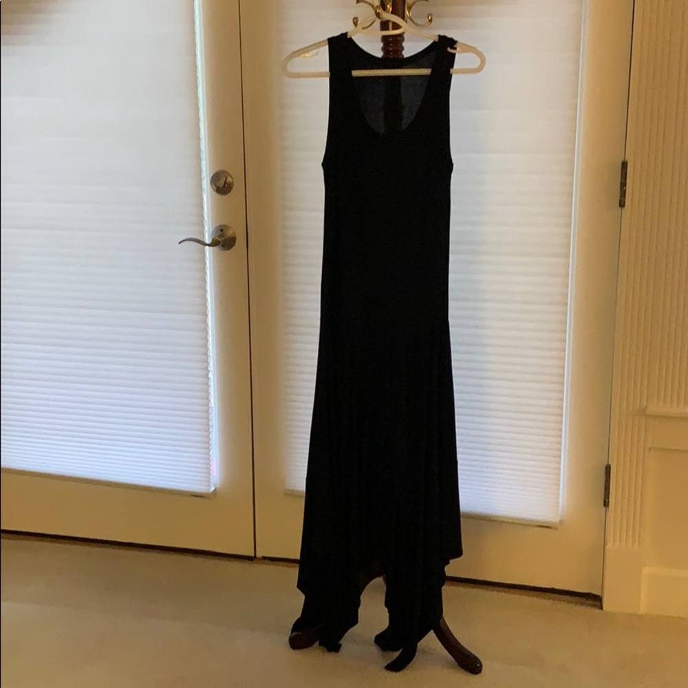 Long black dress with handkerchief hem